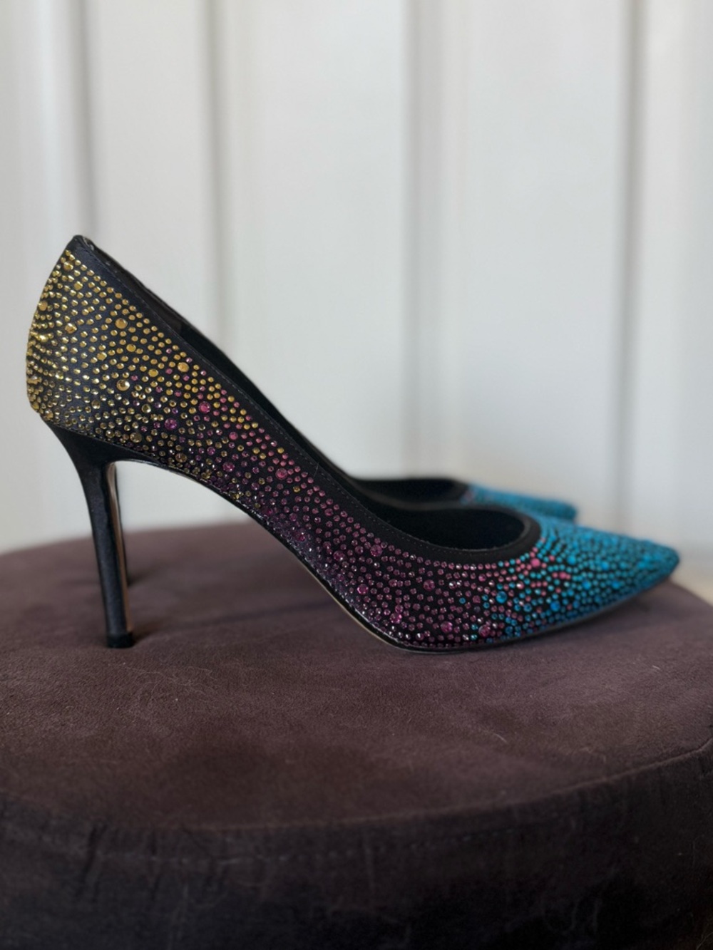 Nina Rhinestone Stiletto Heels - Pointed Toe Multicolor Party Pumps 8.5 - Picture 8 of 12